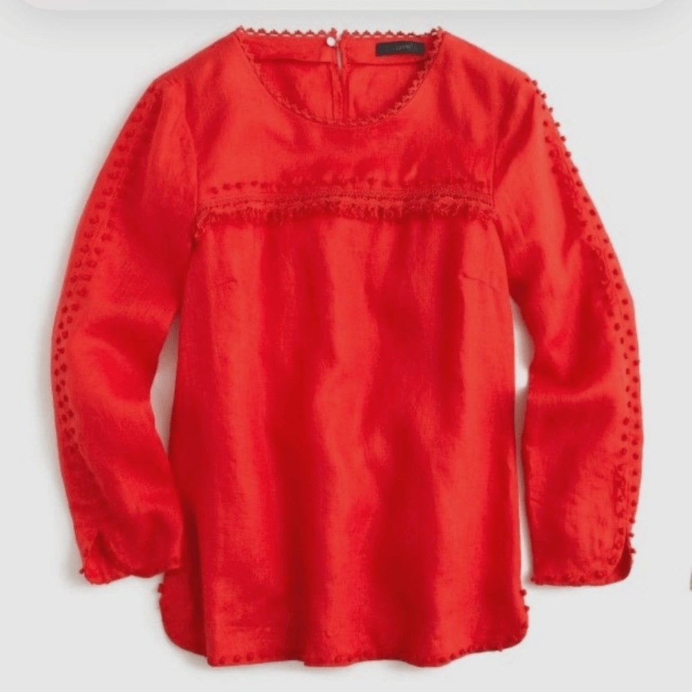 J CREW Crochet Linen Blouse Red